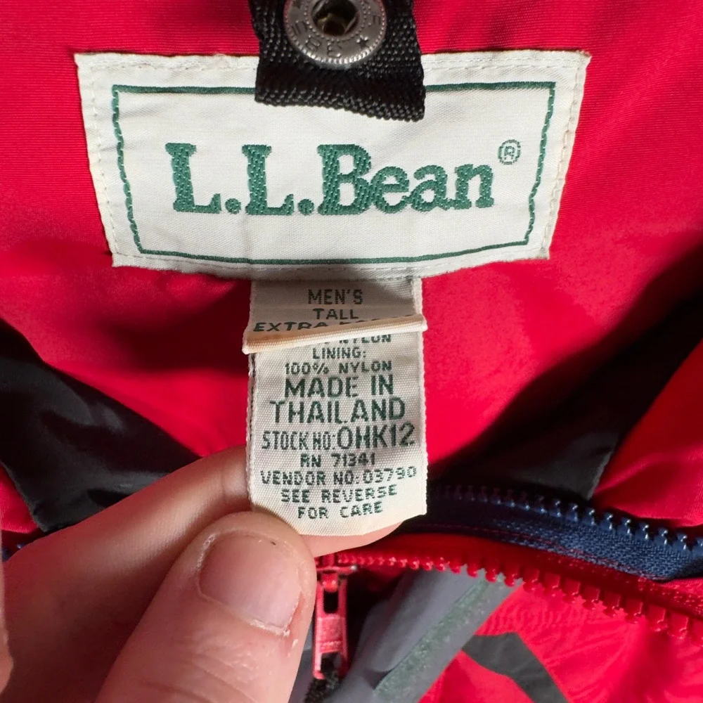 Vintage LL Bean Men's Tall Extra Large Red Grey Color Block Ski Insulated Jacket